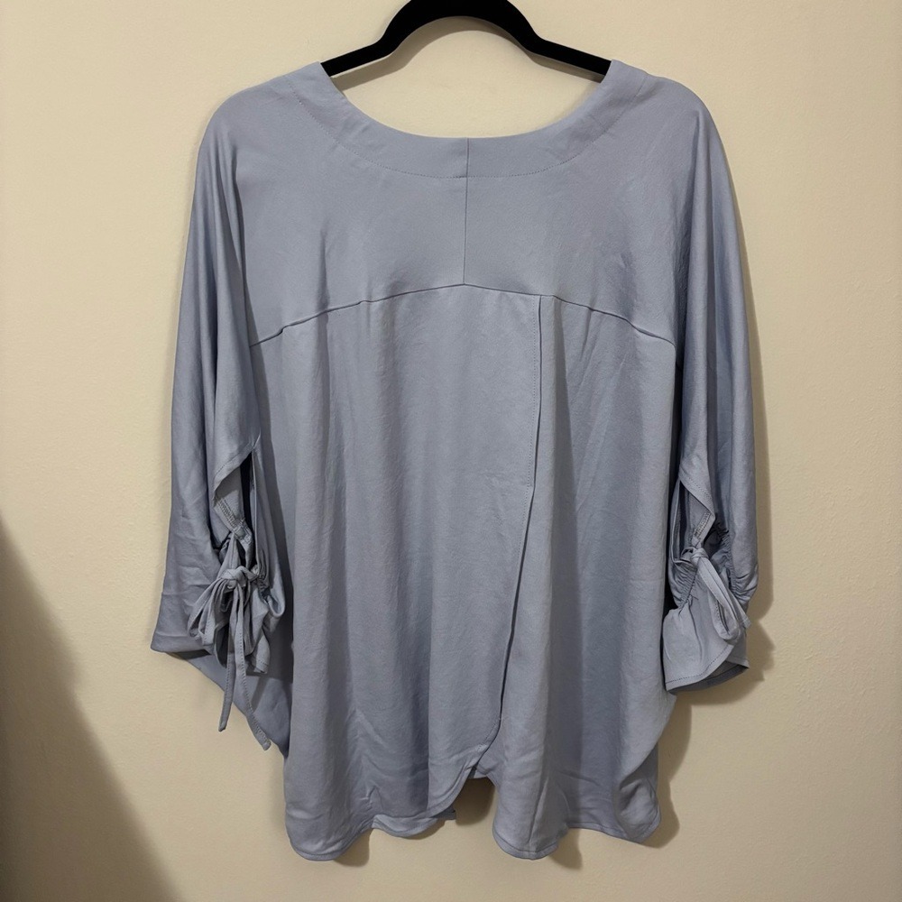 Pinch Blue Tie Bow Sleeve Relaxed Blouse V Neck - Picture 6 of 9